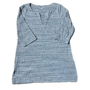 J.Crew Women Med Heather Gray 3/4 Sleeve Split V-Neck Tunic Length Slit Side Top